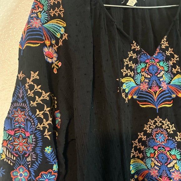 Farmers Market 3x Vibrant Floral Embroidered Black Boho Tunic Festival - Picture 9 of 16